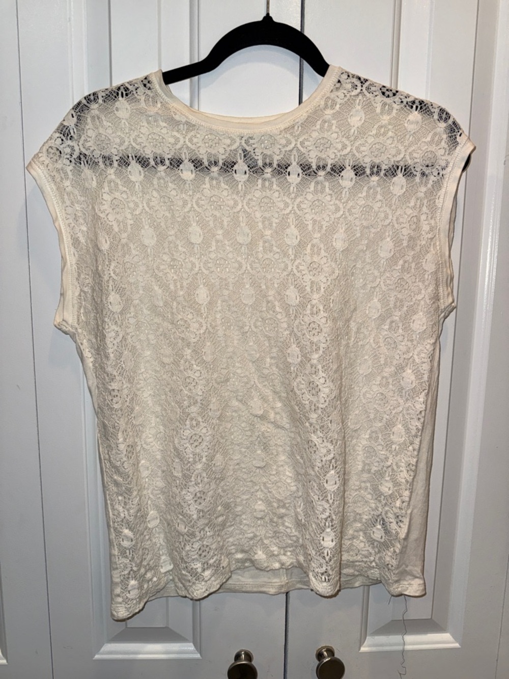 Old Navy Cream Floral Lace Cap-Sleeve Top